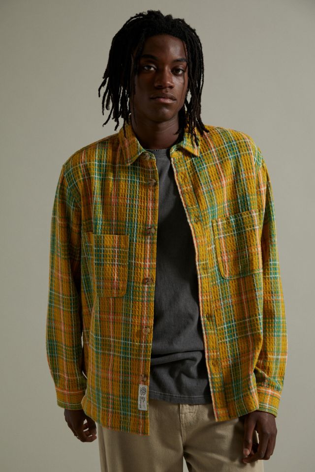 BDG Yellow Waffle Check Print Over-Shirt | Urban Outfitters UK