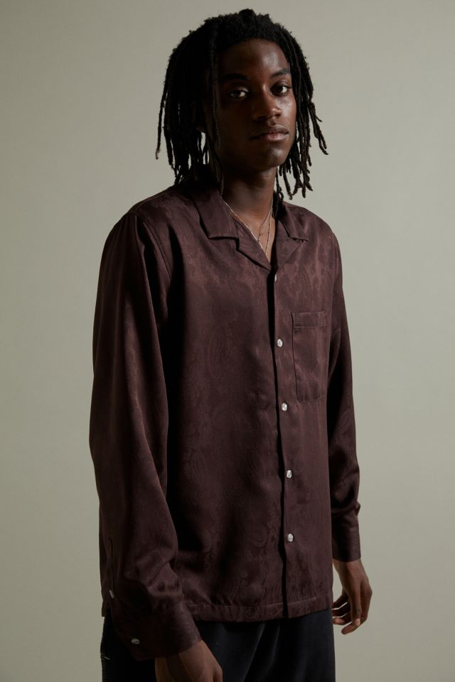 Standard Cloth Chocolate Satin Jacquard Shirt | Urban Outfitters UK