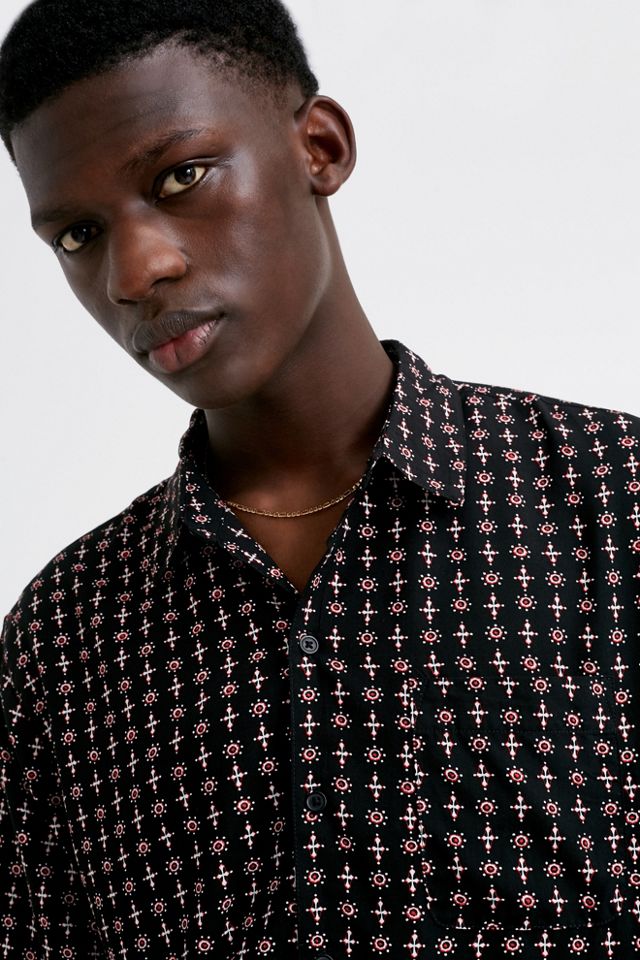 Urban Outfitters – Kurzärmliges Foulard-Hemd in Schwarz mit Geoprint #2