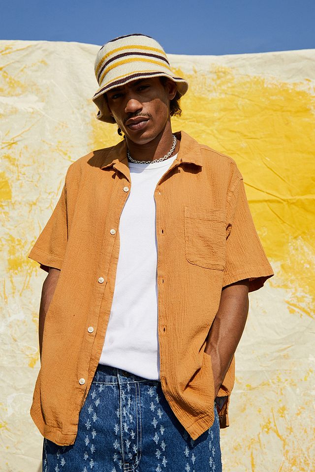 UO Nomad Washed Orange Crinkle Shirt | Urban Outfitters UK