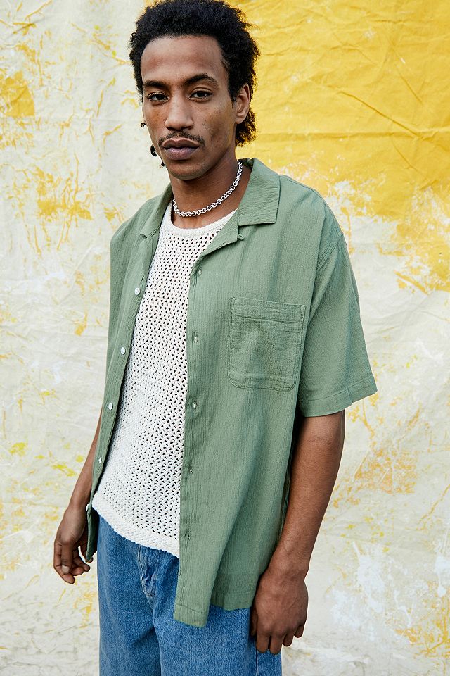 UO Nomad Olive Green Crinkle Shirt | Urban Outfitters UK