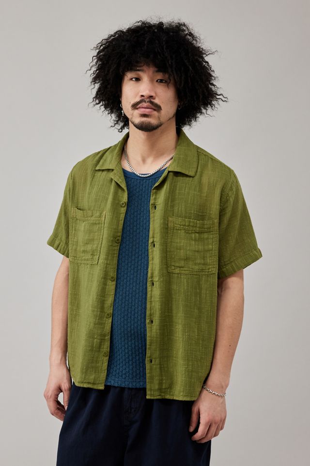 BDG Solid Olive Gauze Shirt #1