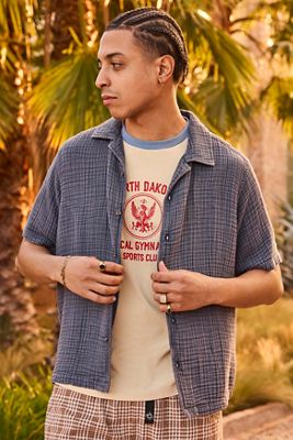 Camicia a maniche corte in garza tripla Ayker blu
