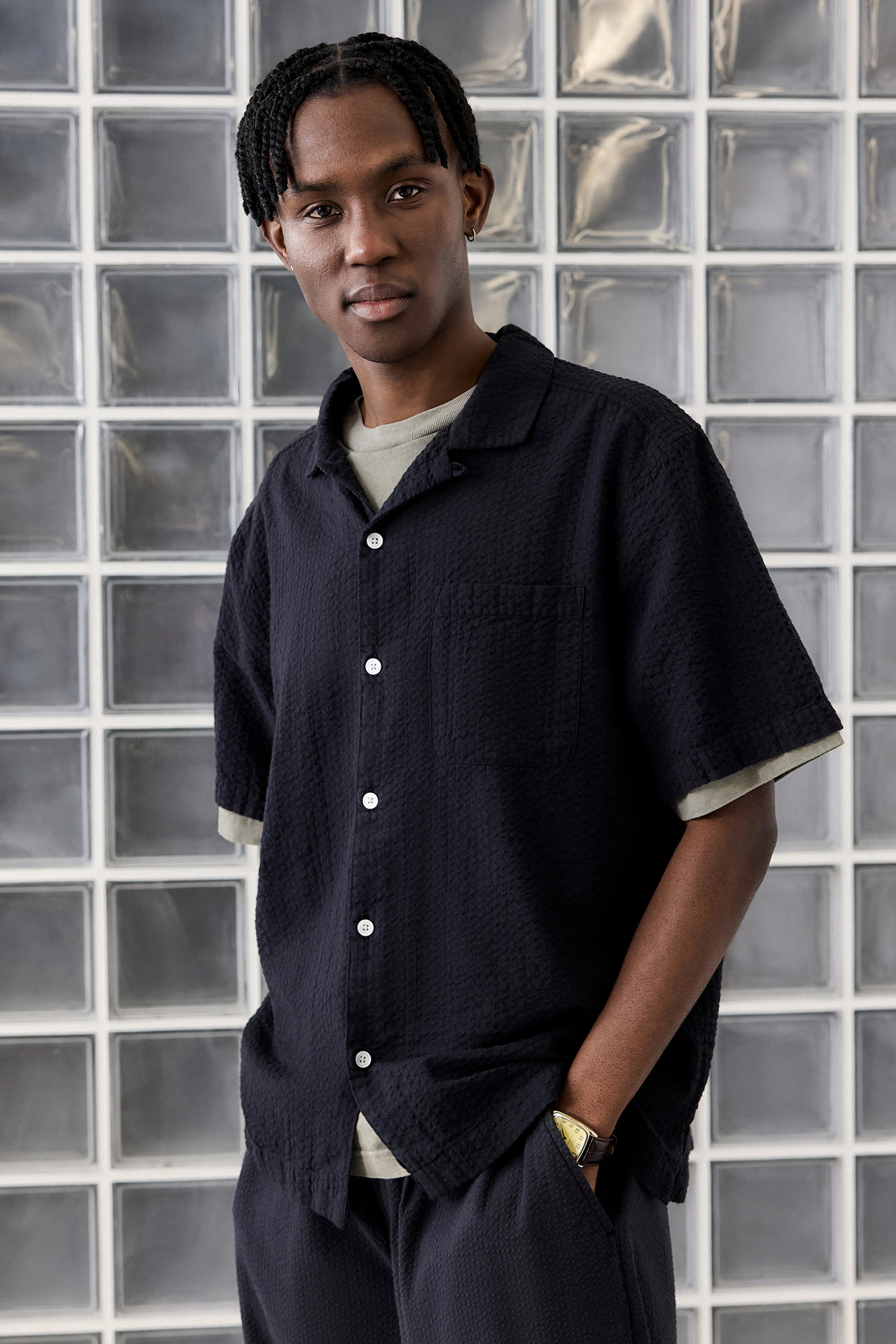 Loom Black Seersucker Shirt