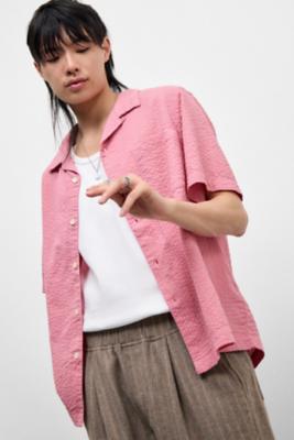 Loom Pink Seersucker Shirt - Red S at Urban Outfitters