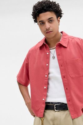 BDG Red Arlo Crop Oxford Shirt