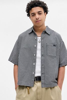 BDG Black Arlo Check Crop Oxford Shirt