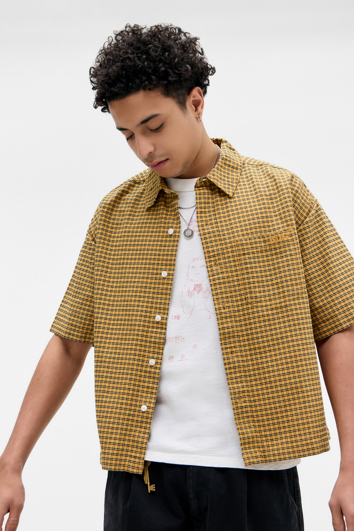 BDG Tan Arlo Check Crop Oxford Shirt