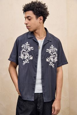 BDG Black Toru Floral Jacquard Shirt