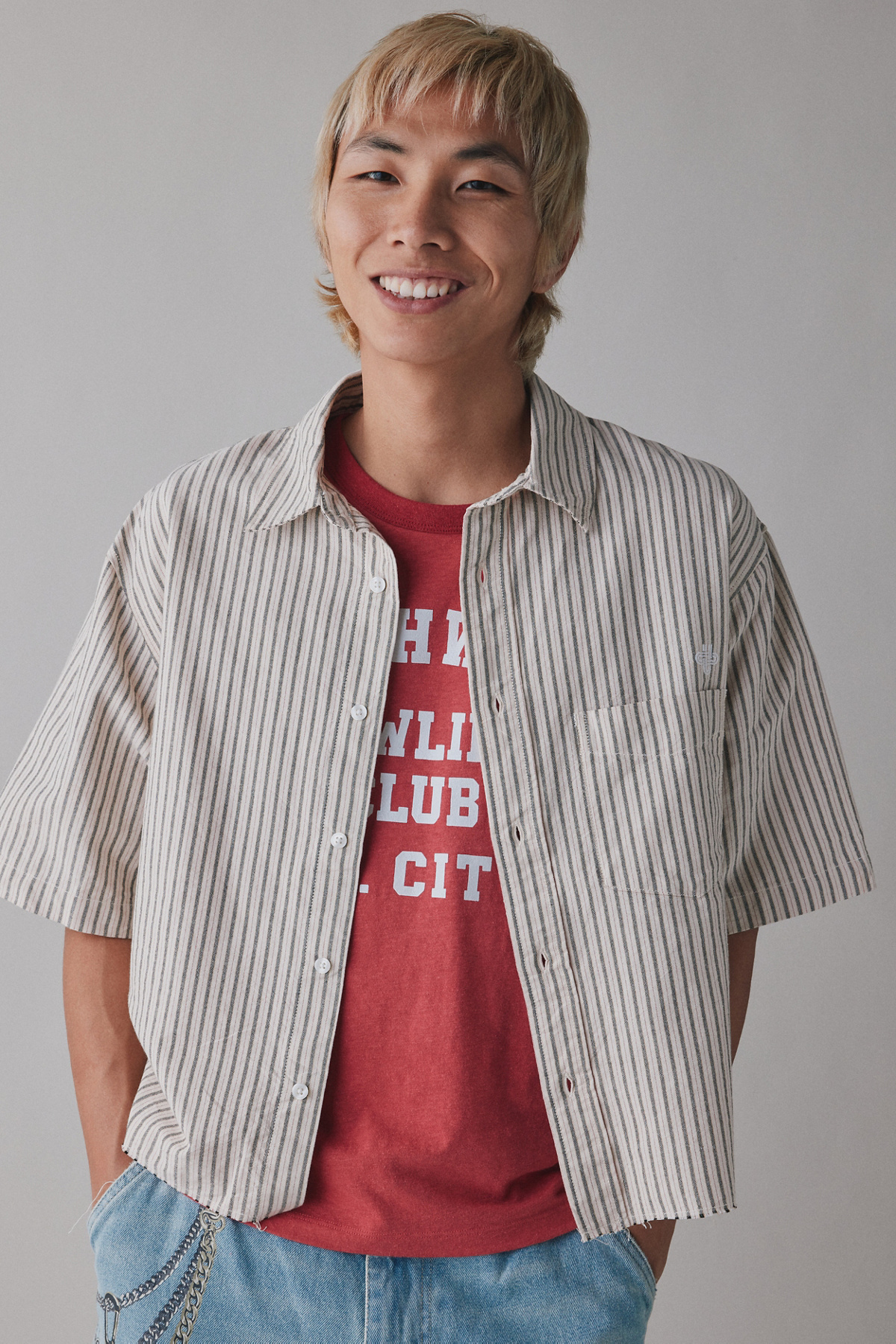 UO Cut Off Stripe Oxford Shirt