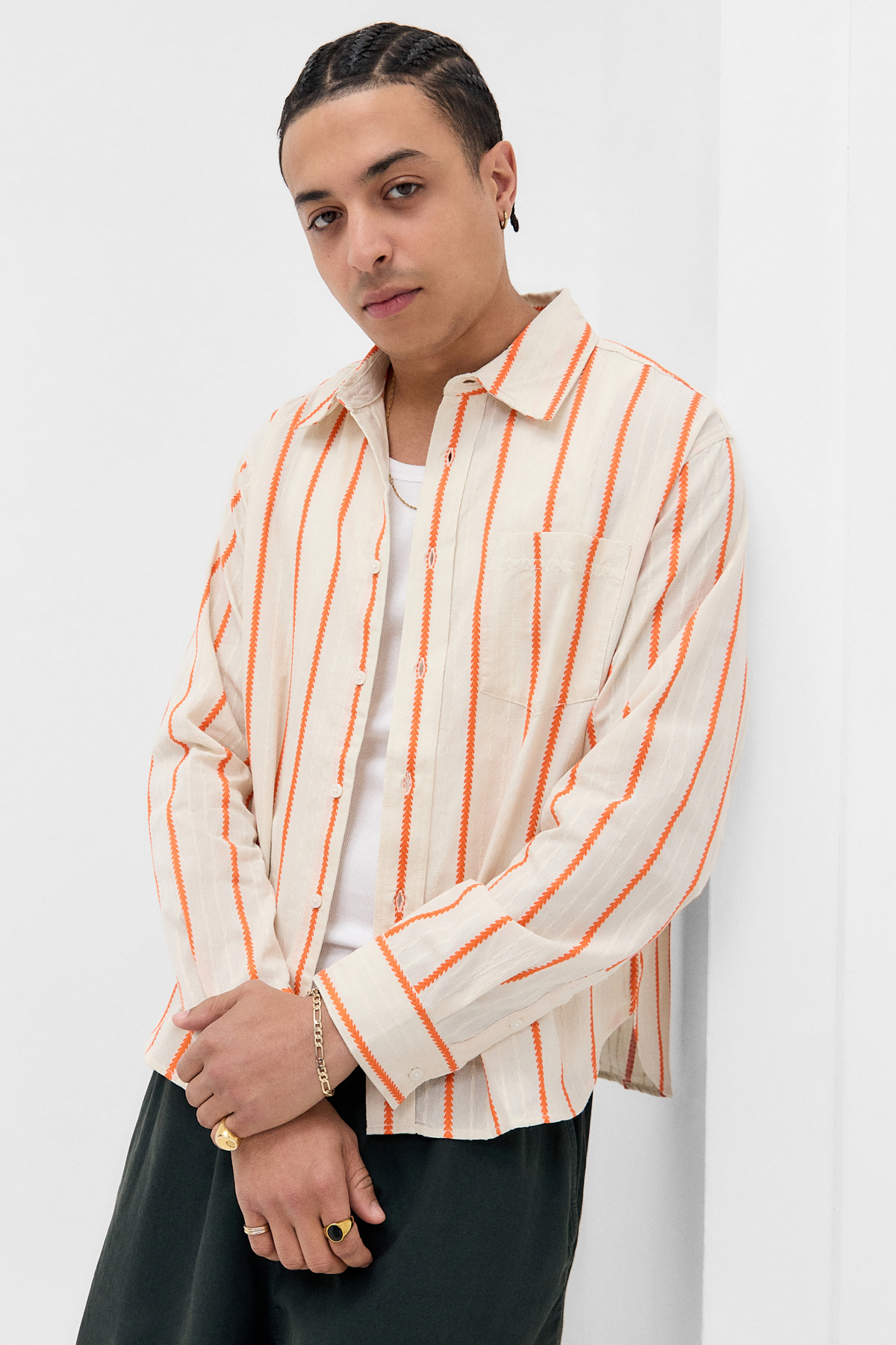 UO Striped Crop Long Sleeve Shirt