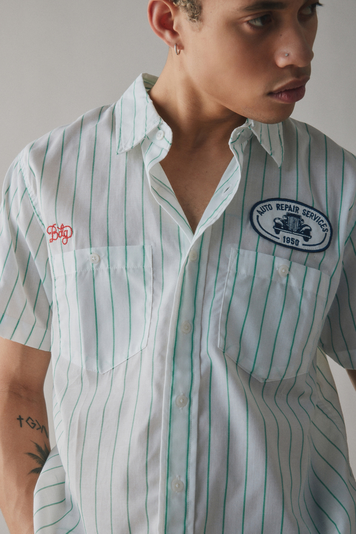 BDG Stripe Short Sleeve Mechanic Shirt