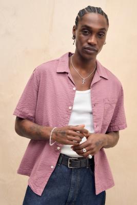 Loom Purple Seersucker Shirt - Purple XS at Urban Outfitters