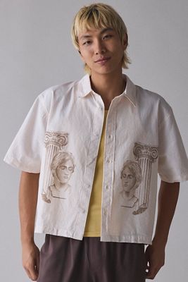 UO Tan Stripe Short Sleeve Graphic Shirt