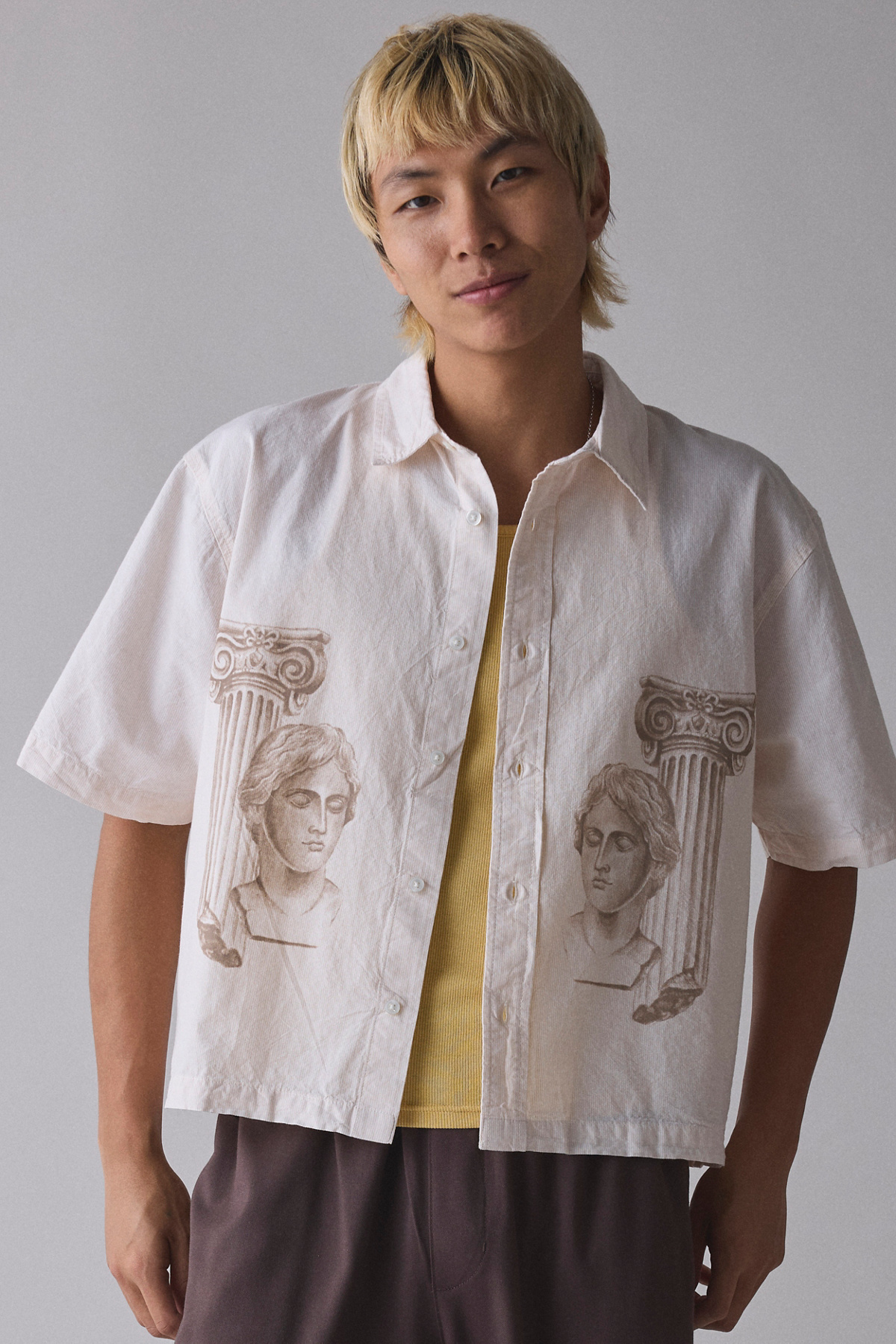 UO Tan Stripe Short Sleeve Graphic Shirt