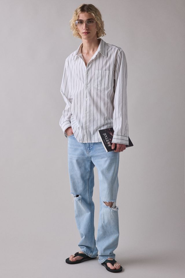 Chemise manches longues à fines rayures blanches UO #2