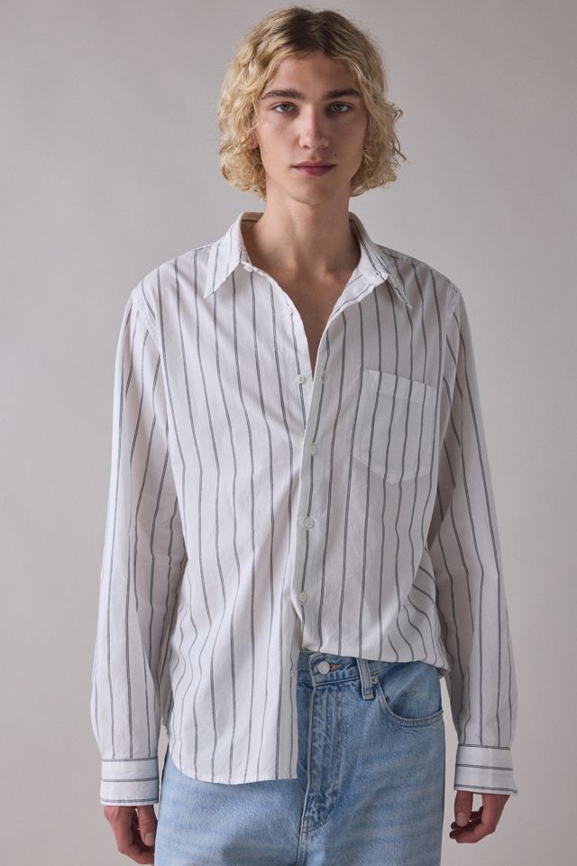Chemise manches longues à fines rayures blanches UO #4