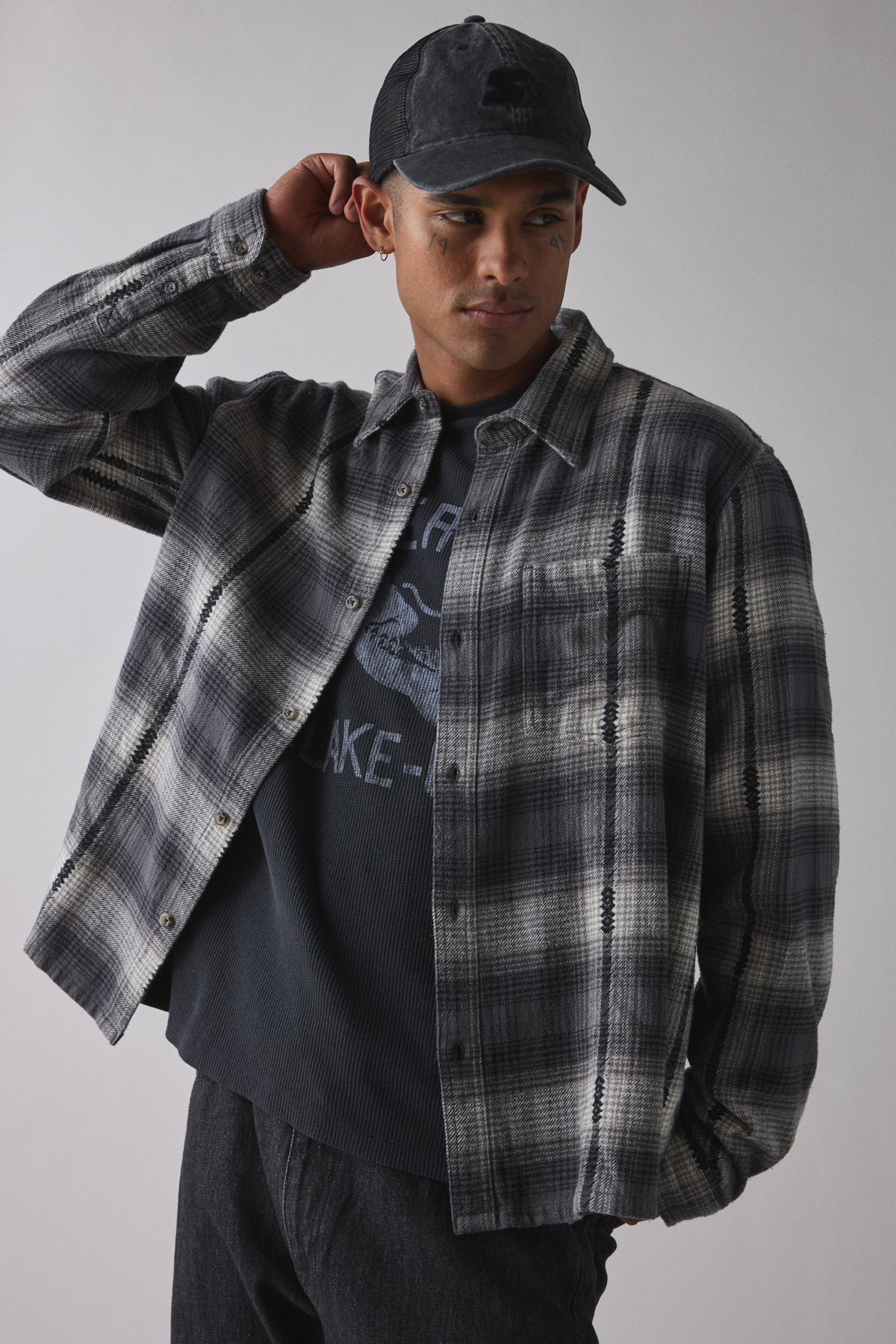 BDG Black Check Boxy Flannel Shirt