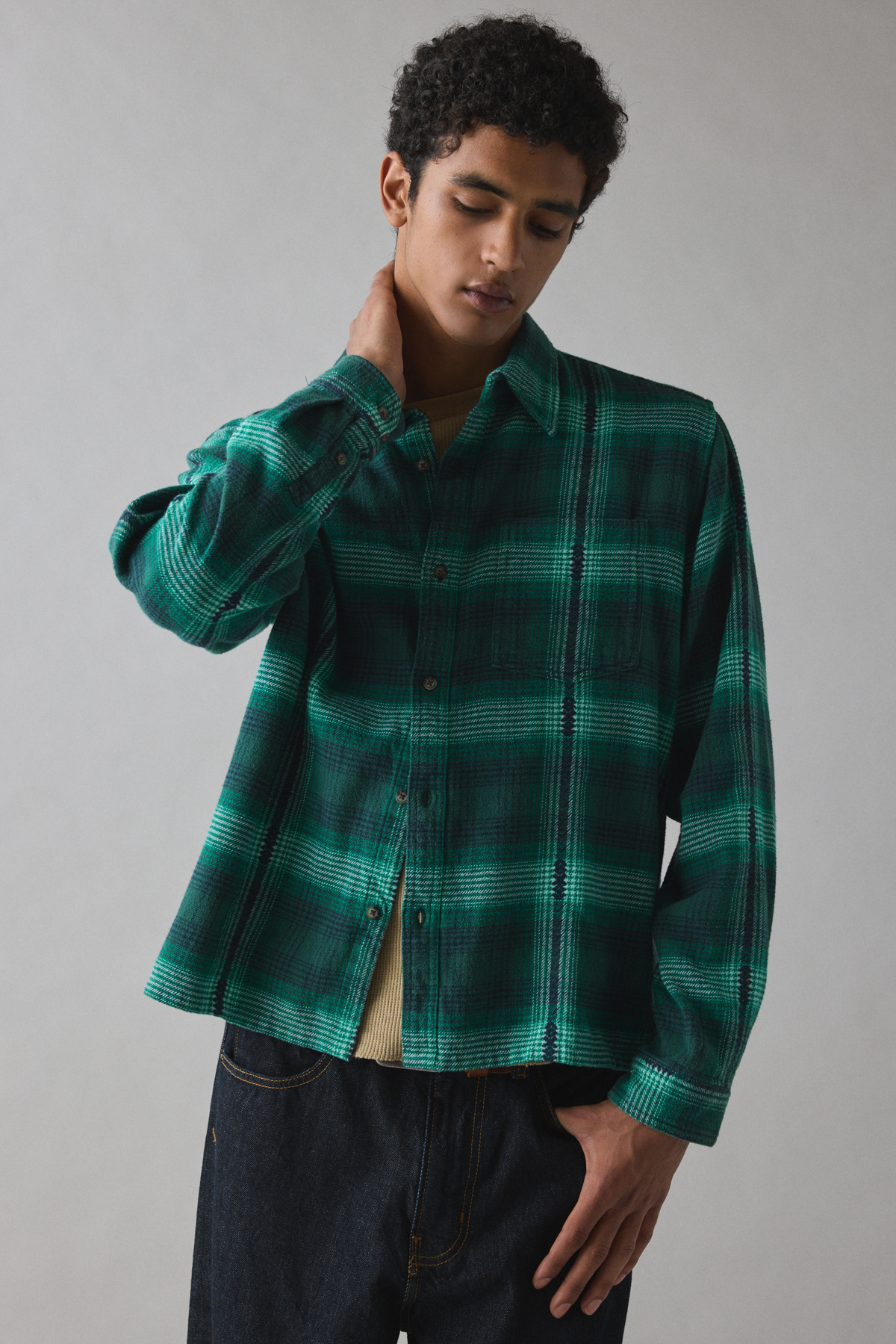 BDG Green Check Boxy Flannel Shirt