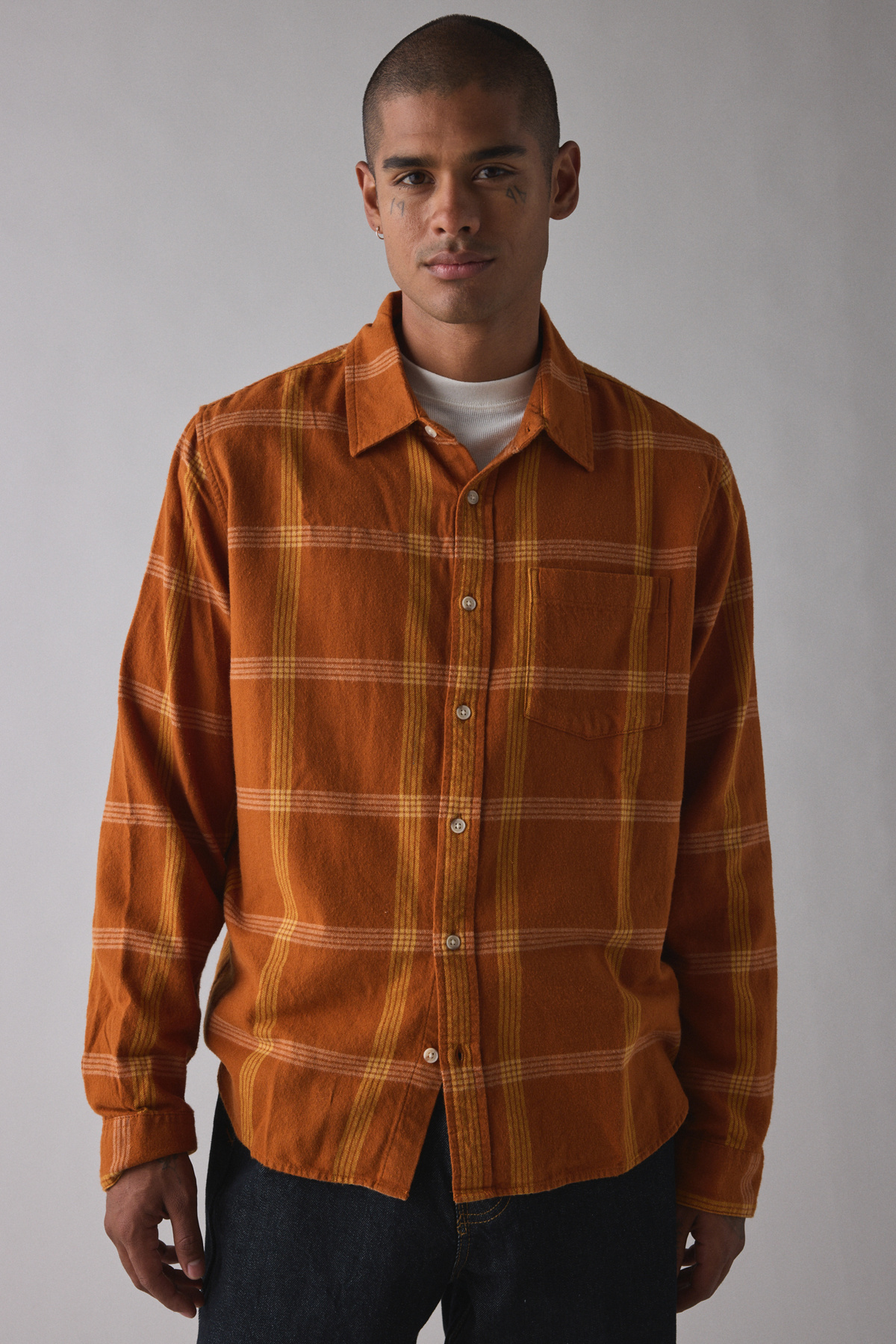UO Orange Baggy Flannel Shirt