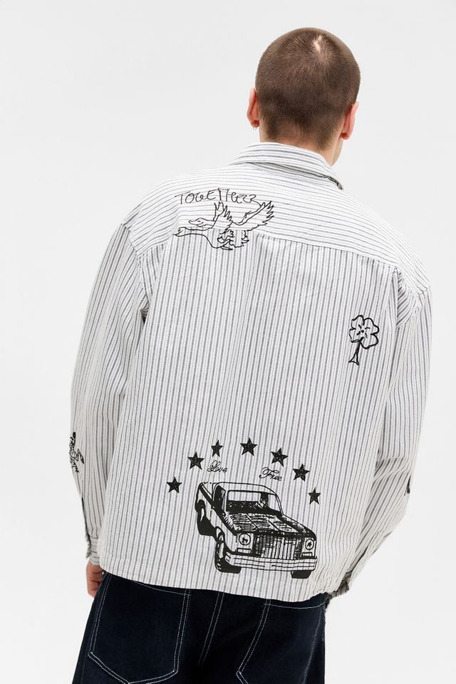 BDG Arlo White & Grey Doodle Long Sleeve Shirt #3