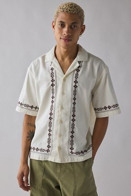 UO Brown Embroidered Short Sleeve Shirt