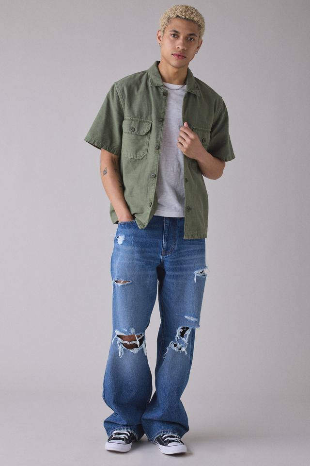 Camicia a Maniche Corte BDG Moss Green Surplus #1