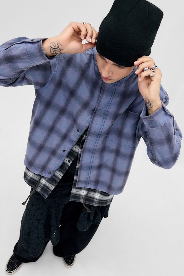 Archivis Navy Shadow Check Track Shirt #4