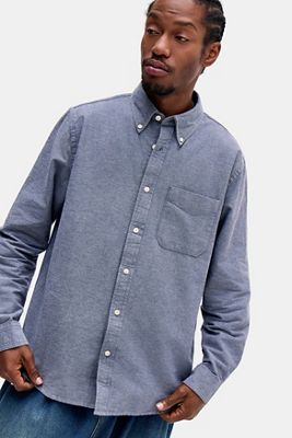 UO Marineblaues Langarm-Relaxed-Oxford-Hemd