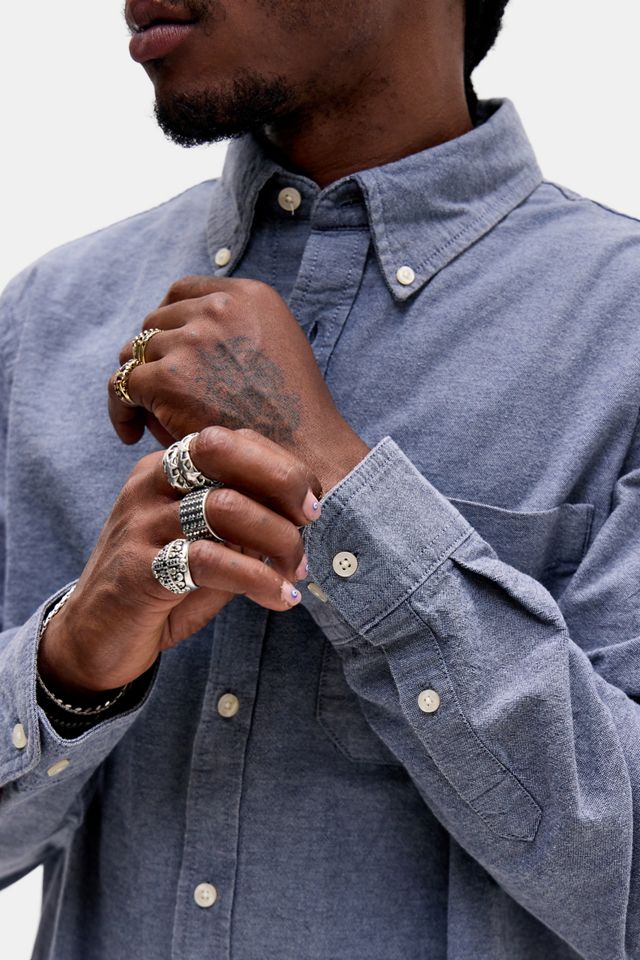 UO Navy Long Sleeve Relaxed Oxford Shirt #2