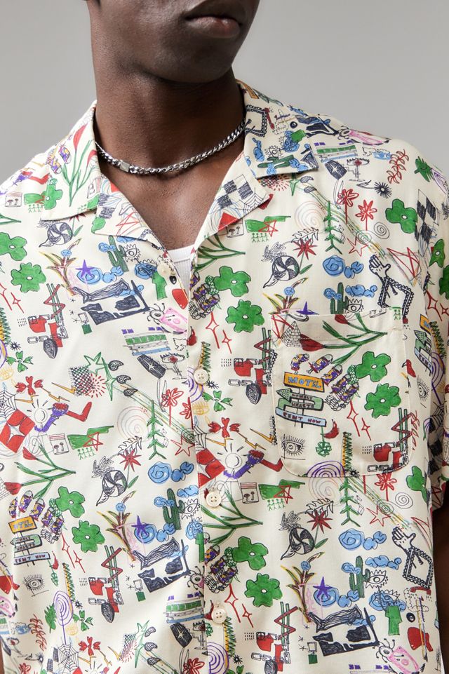 BDG White Doodle Short-Sleeved Shirt  #1