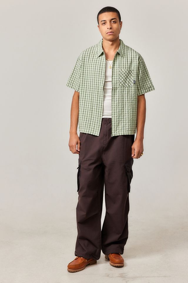 Temp Surf Co UO Exclusive Green Gingham Seersucker Zip-Through Shirt #1