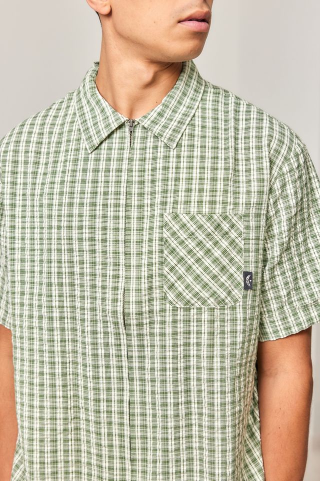 Temp Surf Co UO Exclusive Green Gingham Seersucker Zip-Through Shirt #2