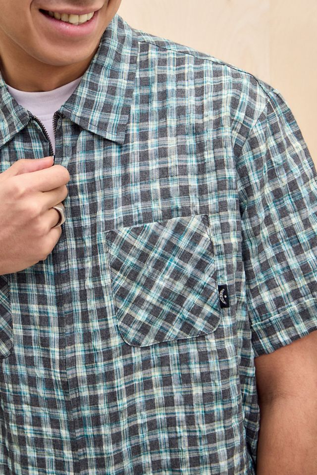 Temp Surf Co UO Exclusive Camicia Seersucker Grigia e Turchese con Zip #2