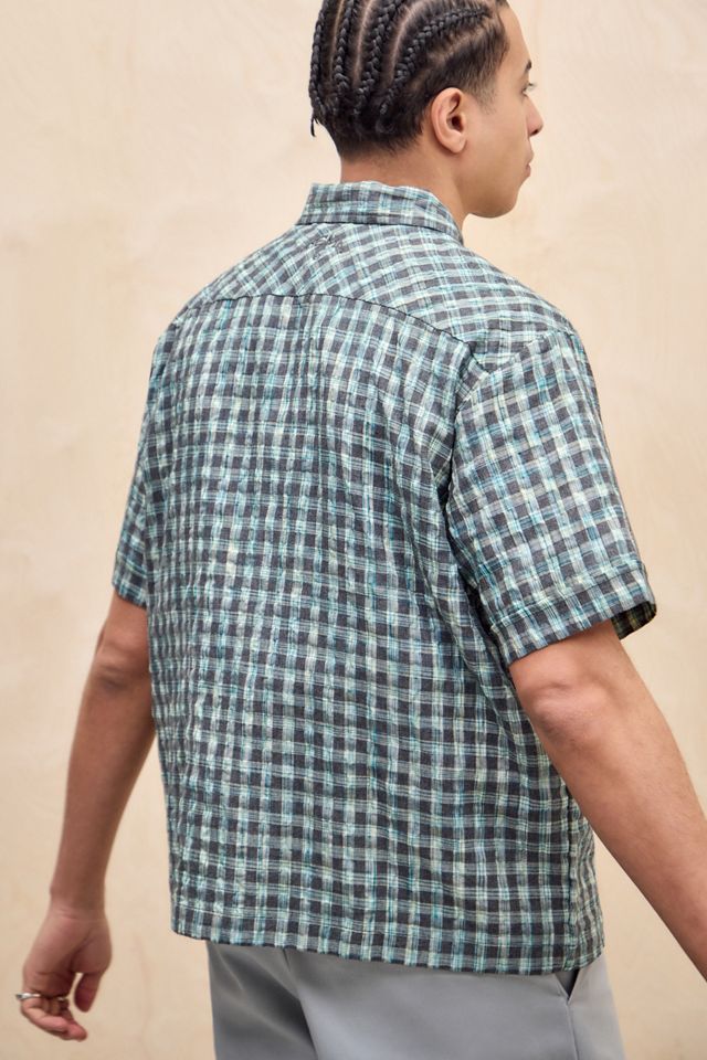 Temp Surf Co UO Exclusive Camicia Seersucker Grigia e Turchese con Zip #3