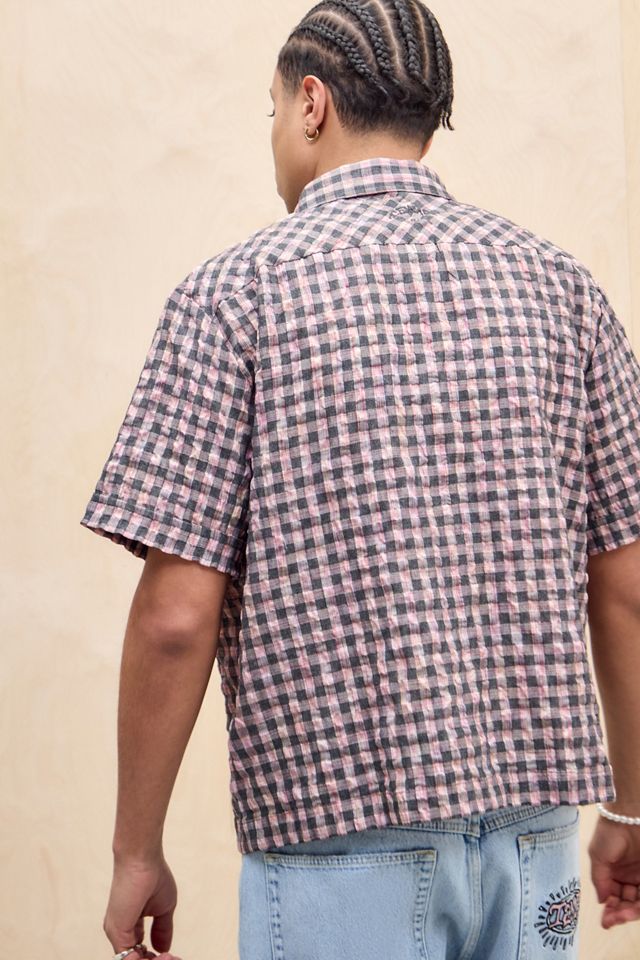 Temp Surf Co UO Exclusive Camicia Seersucker Grigia e Rossa con Zip #3