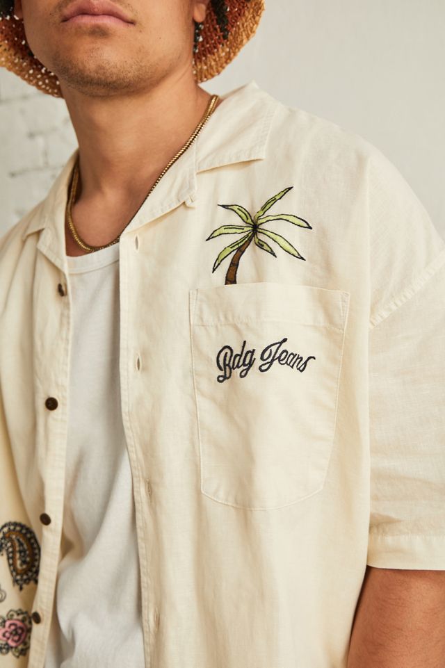 BDG Embroidered Palm Tree Linen Shirt  #1