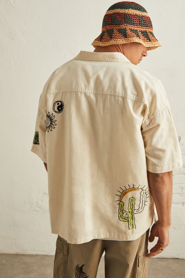 BDG Embroidered Palm Tree Linen Shirt  #3