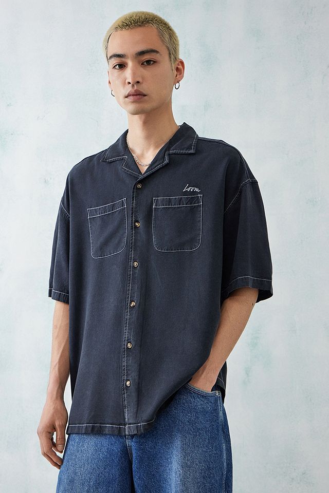 Loom Black Contrast Stitch Short Sleeve Shirt | Urban Outfitters UK