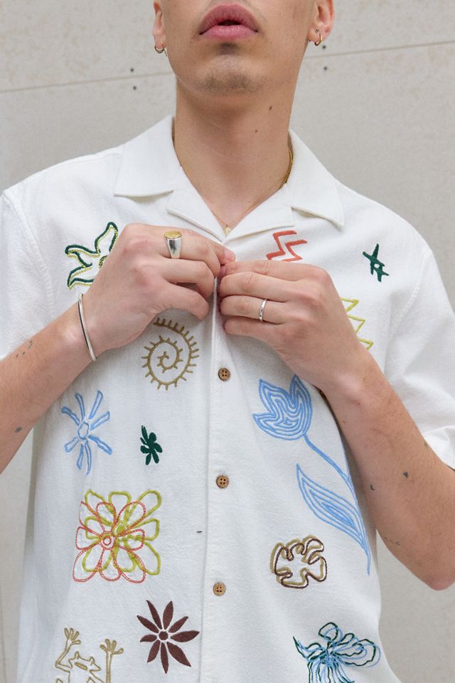 UO White Ray Embroidered Slub Shirt #2