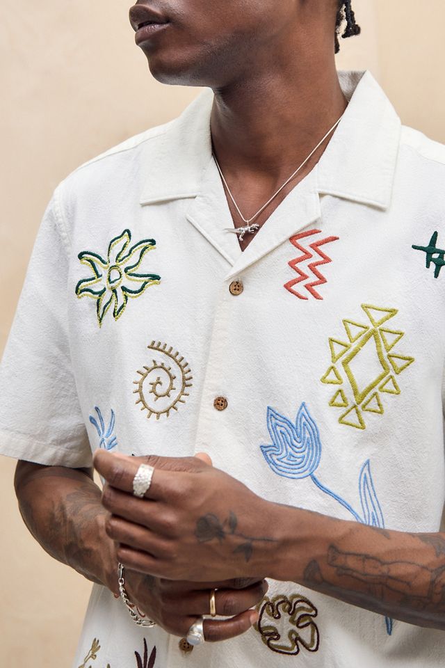 UO White Ray Embroidered Slub Shirt #1