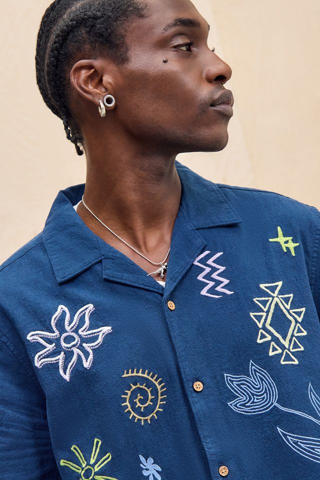 UO Blue Ray Embroidered Slub Shirt
 #2