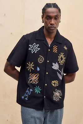 UO Black Ray Embroidered Slub Shirt
