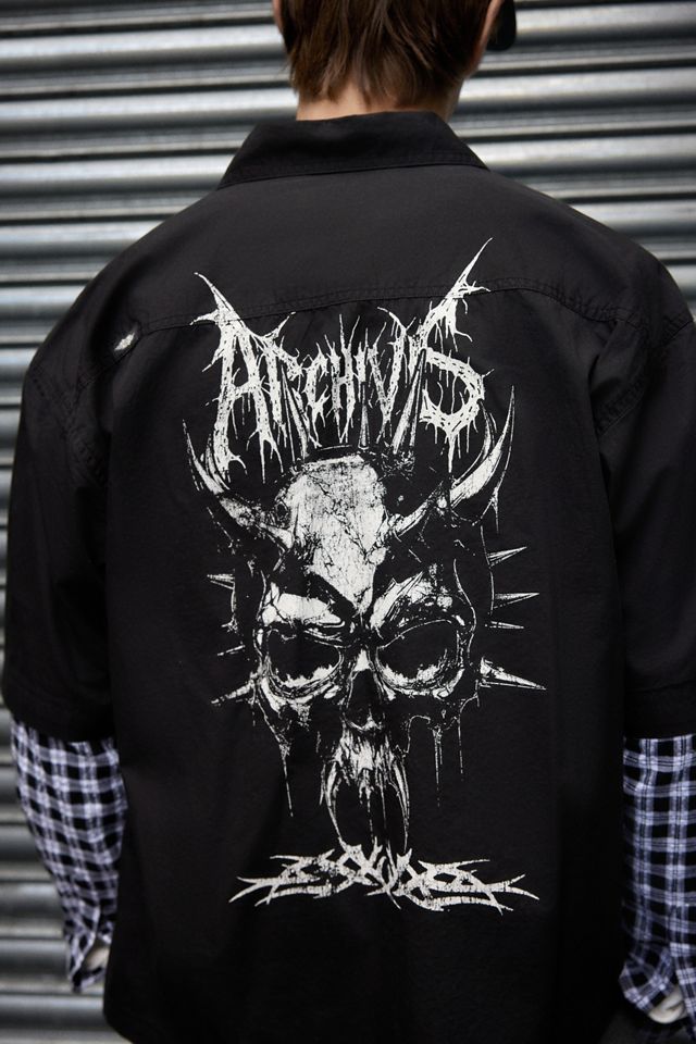 Camisa Archivis de Cuadros Negros 2 en 1 con Calavera #3