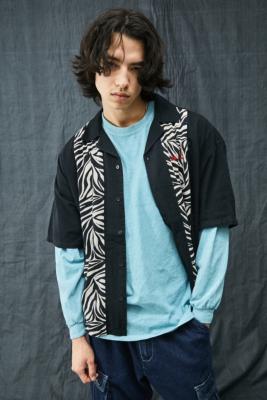 iets frans. Zebra Panel Bowling Shirt - Black XL at Urban Outfitters