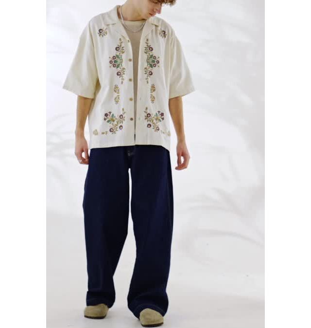 BDG Ecru Embroidered Floral Shirt