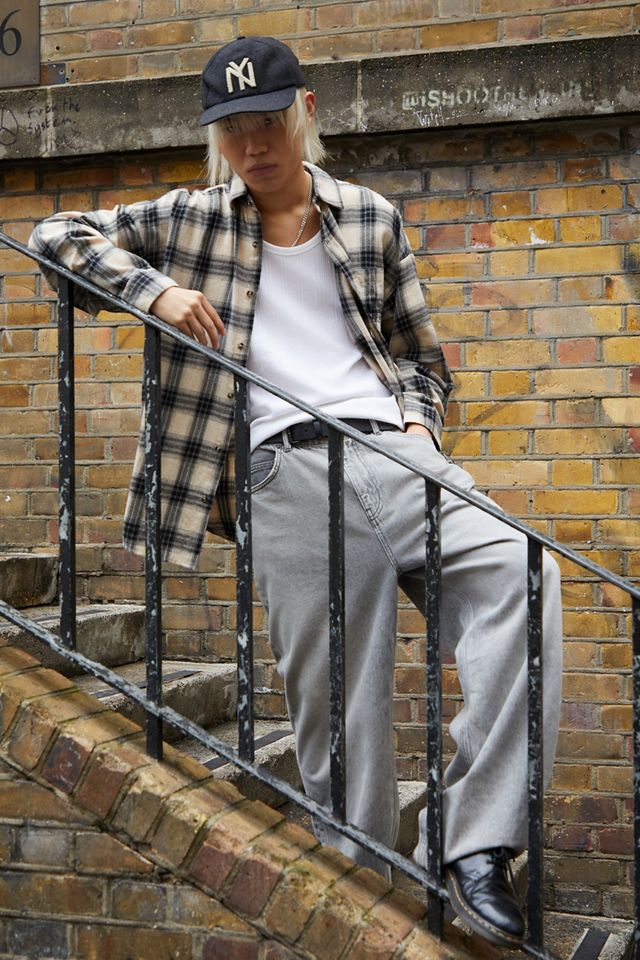 Chemise en flanelle à carreaux BDG Ecru avec imprimé au dos #1