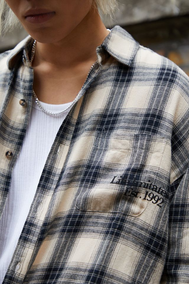 Chemise en flanelle à carreaux BDG Ecru avec imprimé au dos #2