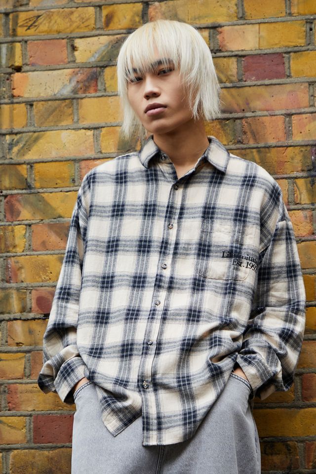 Chemise en flanelle à carreaux BDG Ecru avec imprimé au dos #3
