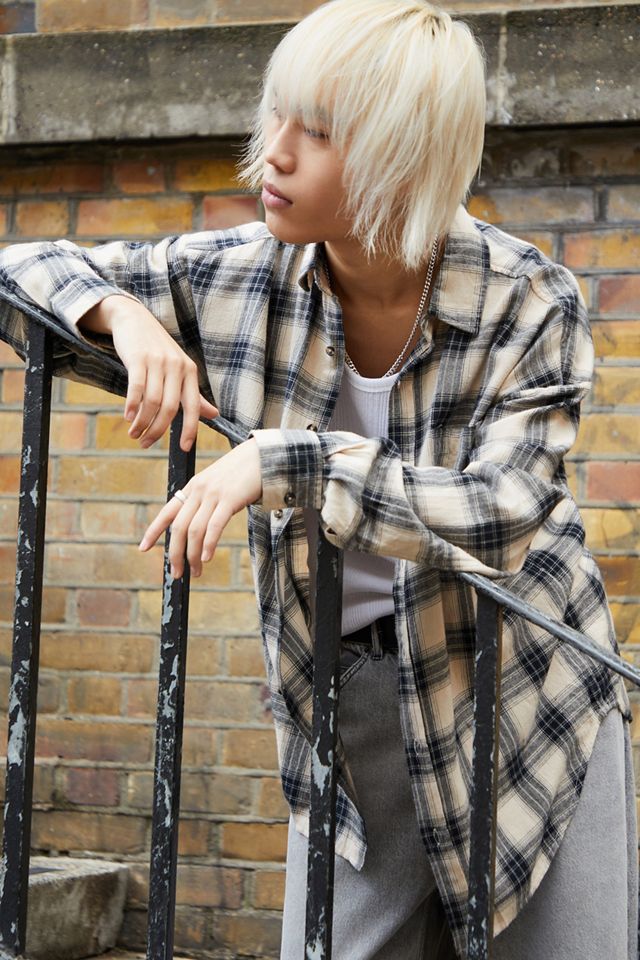 Chemise en flanelle à carreaux BDG Ecru avec imprimé au dos #4